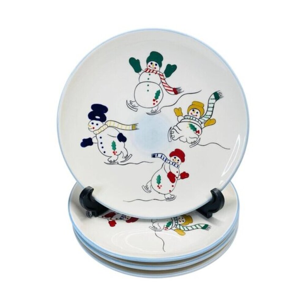 Temptations by Tara Snowman Winter 8" Dessert Salad Plates 4PC Set Ovenware